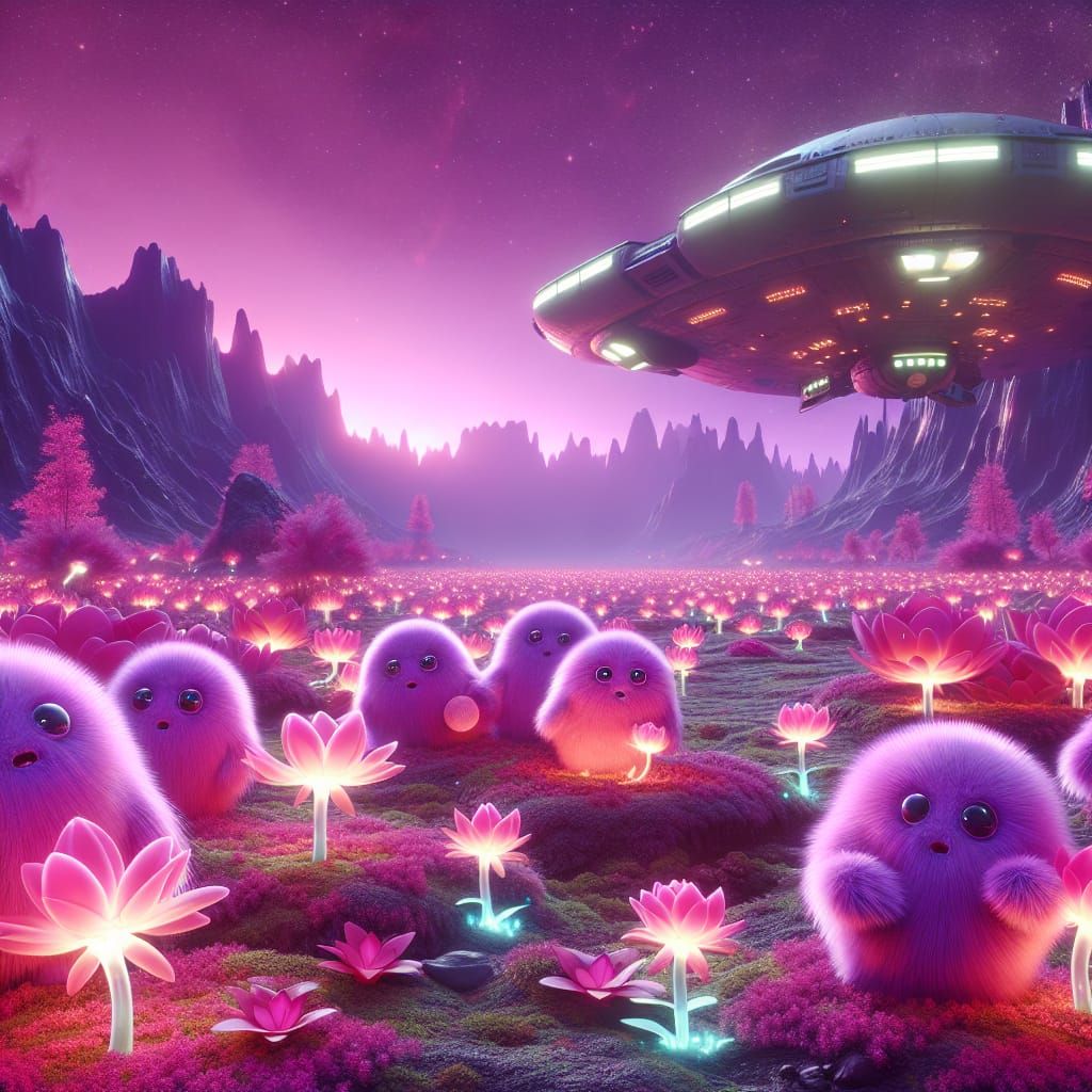Cute Furry Blobs Meet Aliens on Glowing Planet