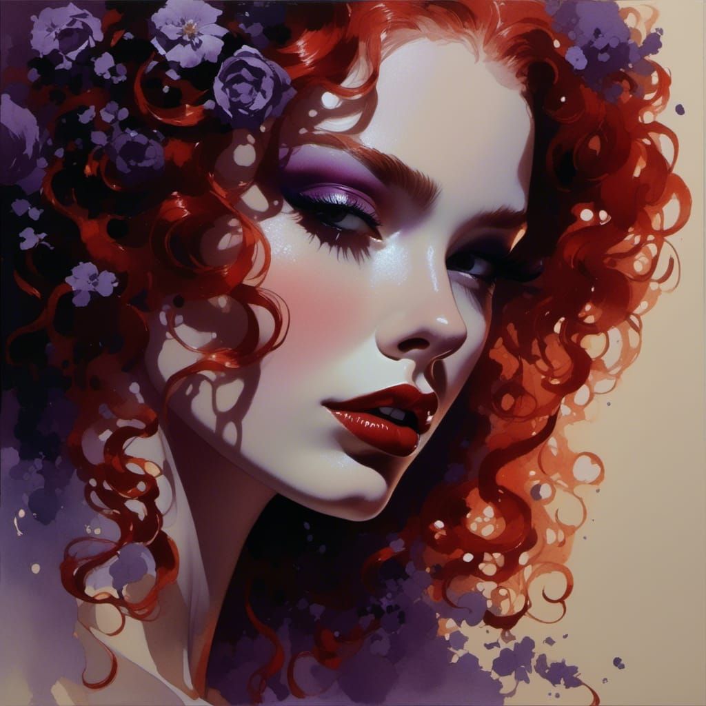 Red-Headed Goddess Portrait in Crayon Style