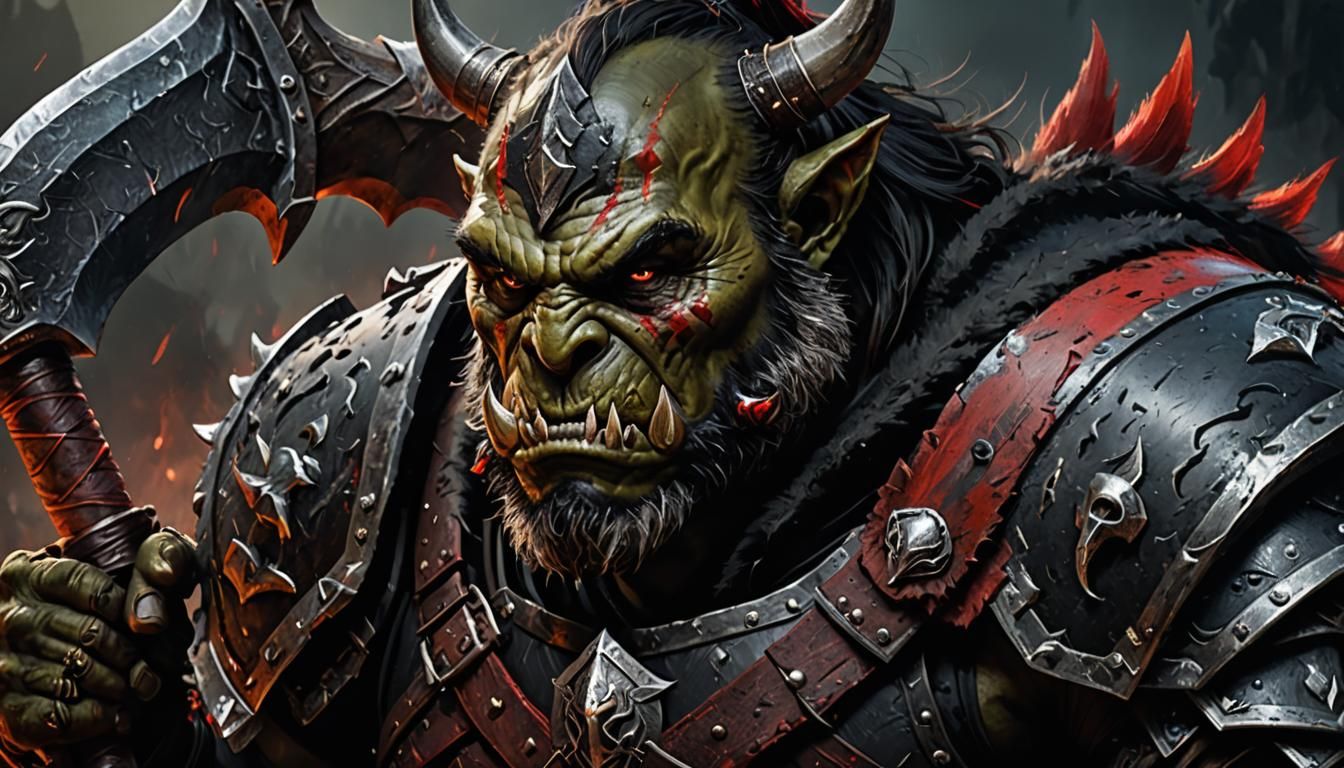Orc Warrior in Black Armor with Battle Axe