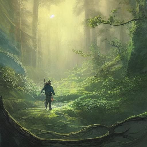 Elven Archer in Luminous Forest: Fantasy Concept Art