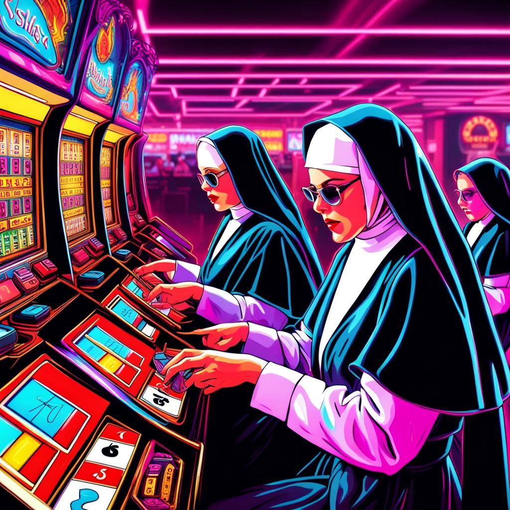 Nuns Gamble in Synthwave Neon Casino