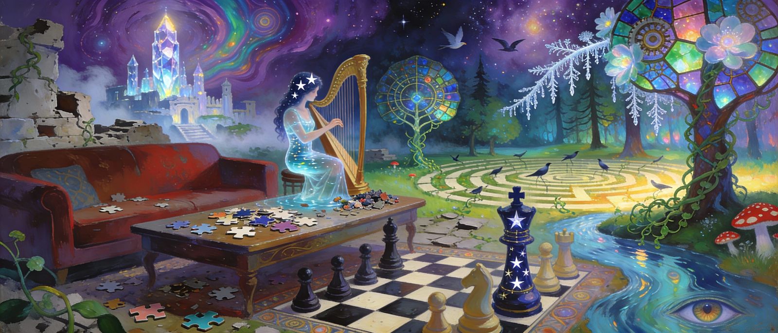 Dreamlike Ancient City Reconstruction Under Nebula Glow