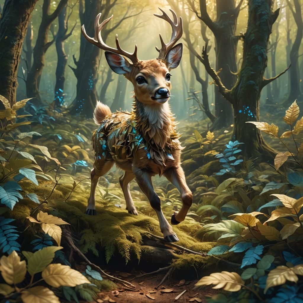 Hybrid Deer Puppy in Whimsical Forest, Fantasy Art