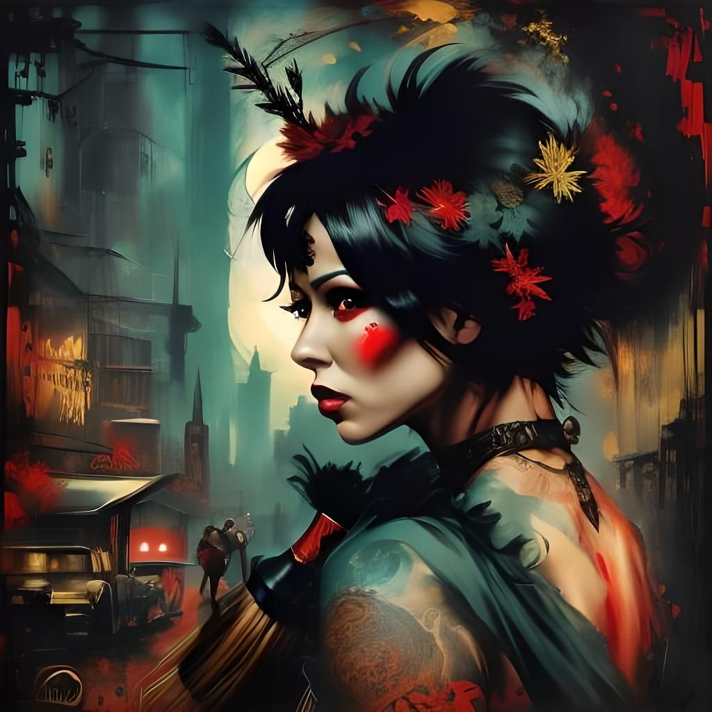 Slender Woman with Antlers and Glowing Red Eyes