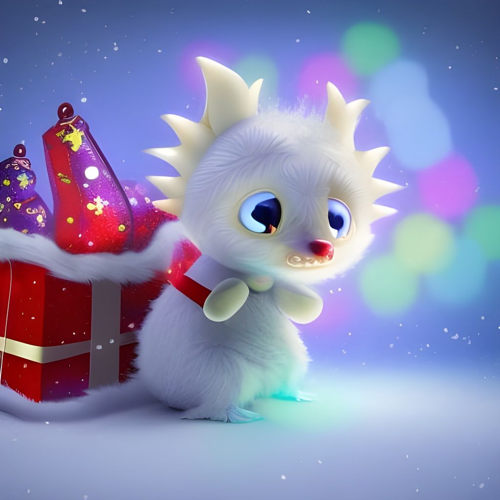 Cute Baby Dragon in Christmas Gift Box