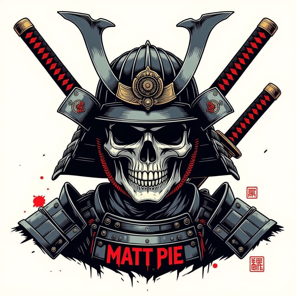 Samurai Skull with Katana in Bold Vector Art Style