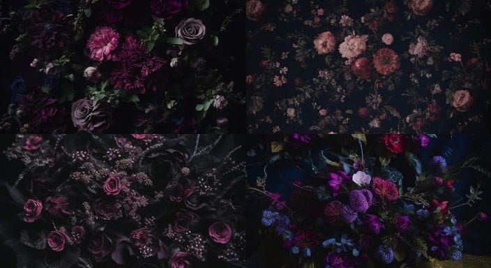 Mysterious Victorian Floral Blooms in Dark, Moody Hues