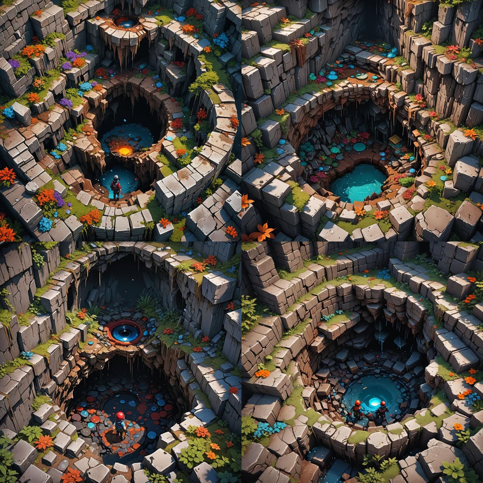 Manga Character Stuck in Hole: Detailed Matte Painting