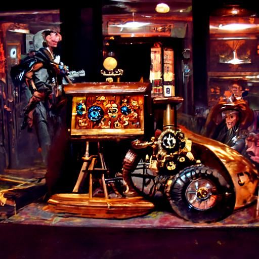 Steampunk Arcade Machine in Oil Painting Style