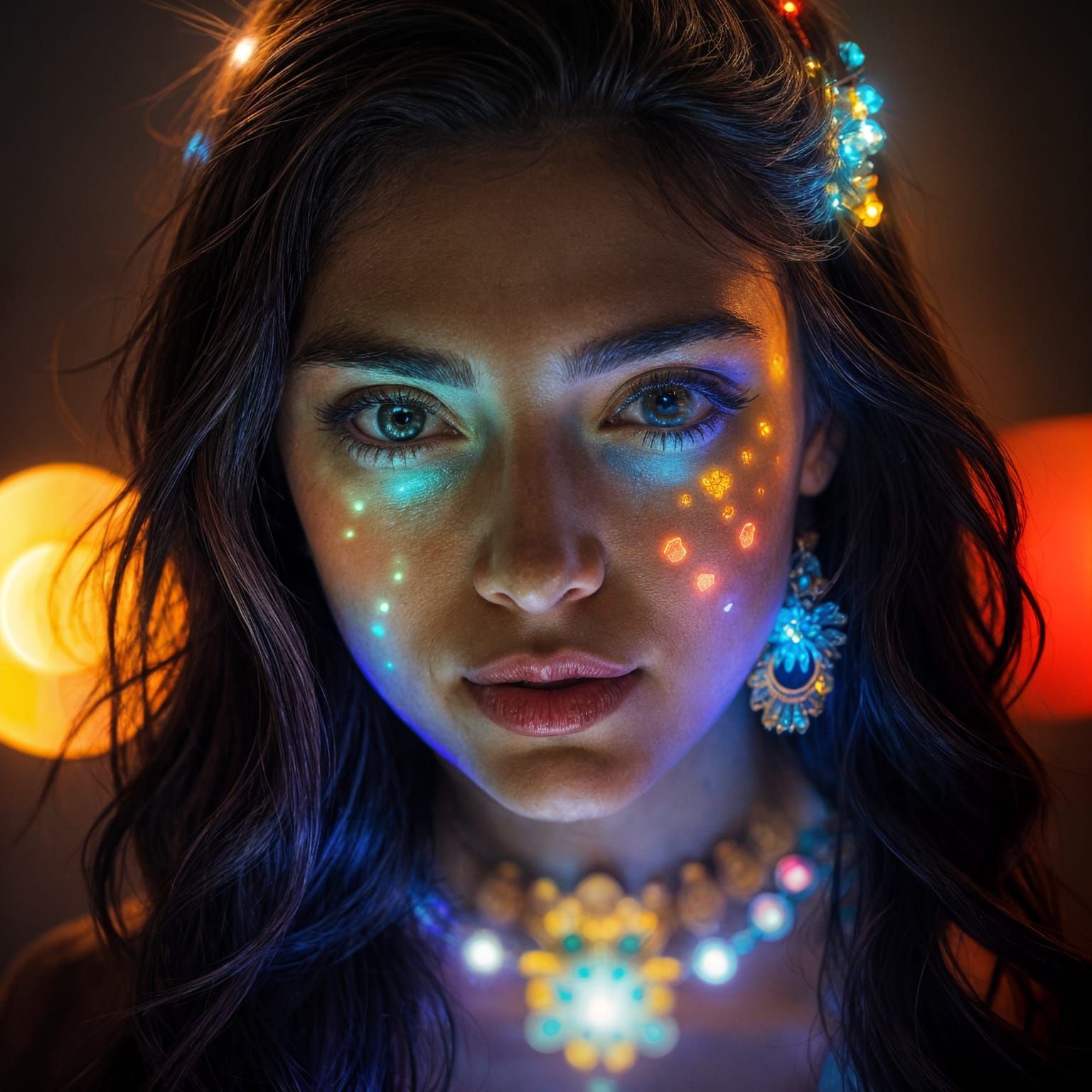 Radiant Woman Emitting Light in Hyperrealistic Style