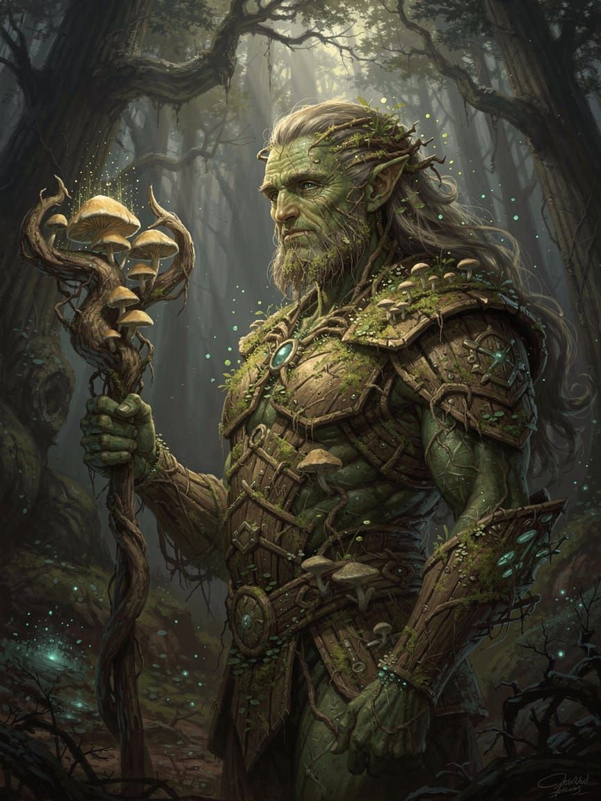 Ancient Forest Druid in High Fantasy Digital Painting