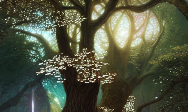 Telperion: Silver Tree Radiating Light, Fantasy Painting