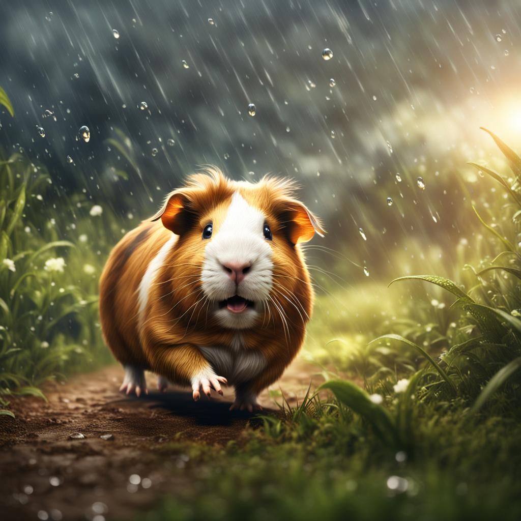 Guinea Pigs Running in the Rain