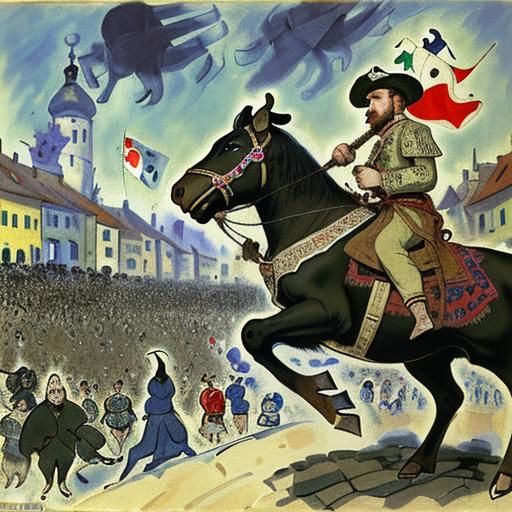 Frog Observes Battle, Vivid Dreamlike Painting