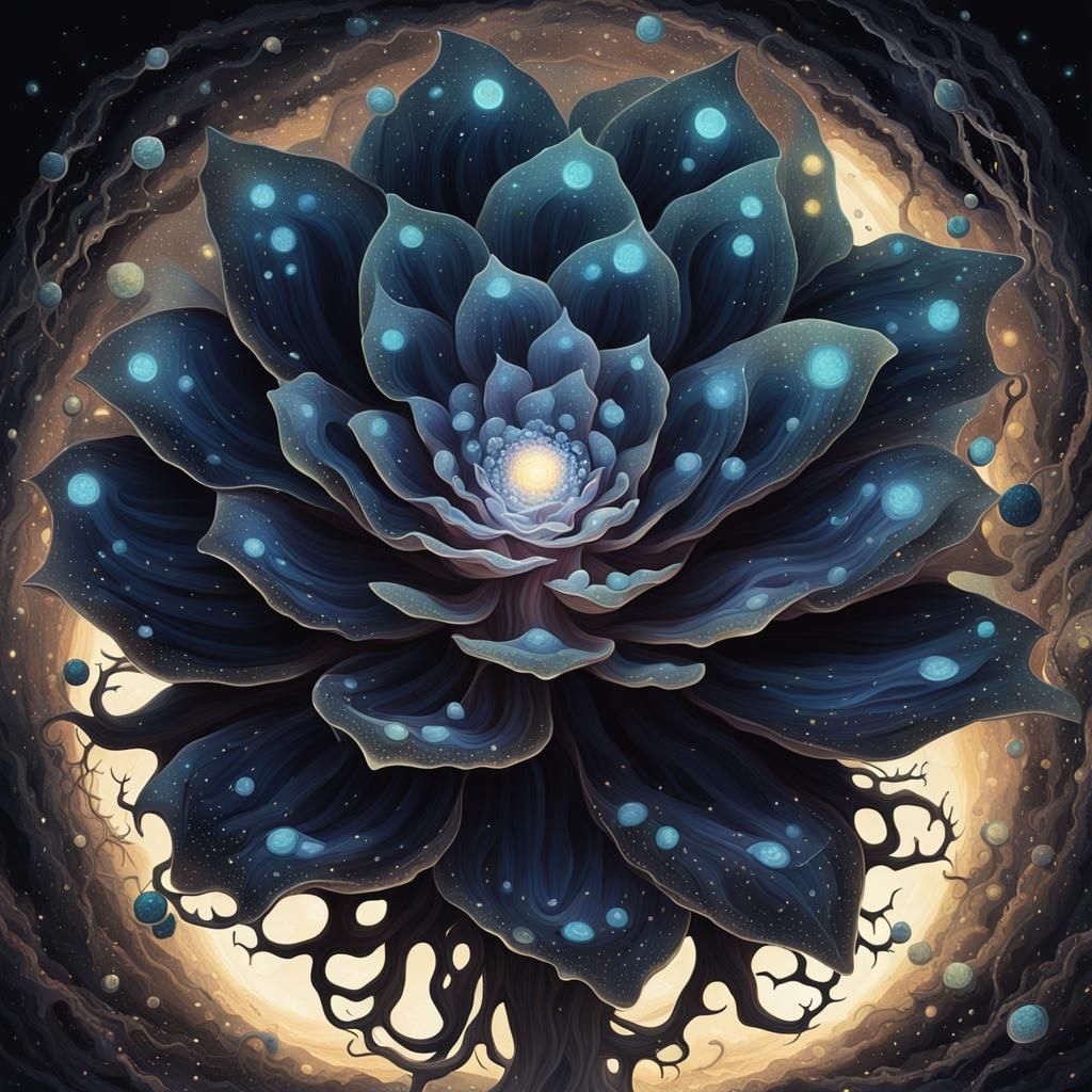 Surreal Flower Blooms in Starry Abyss, Salvador Dali Style