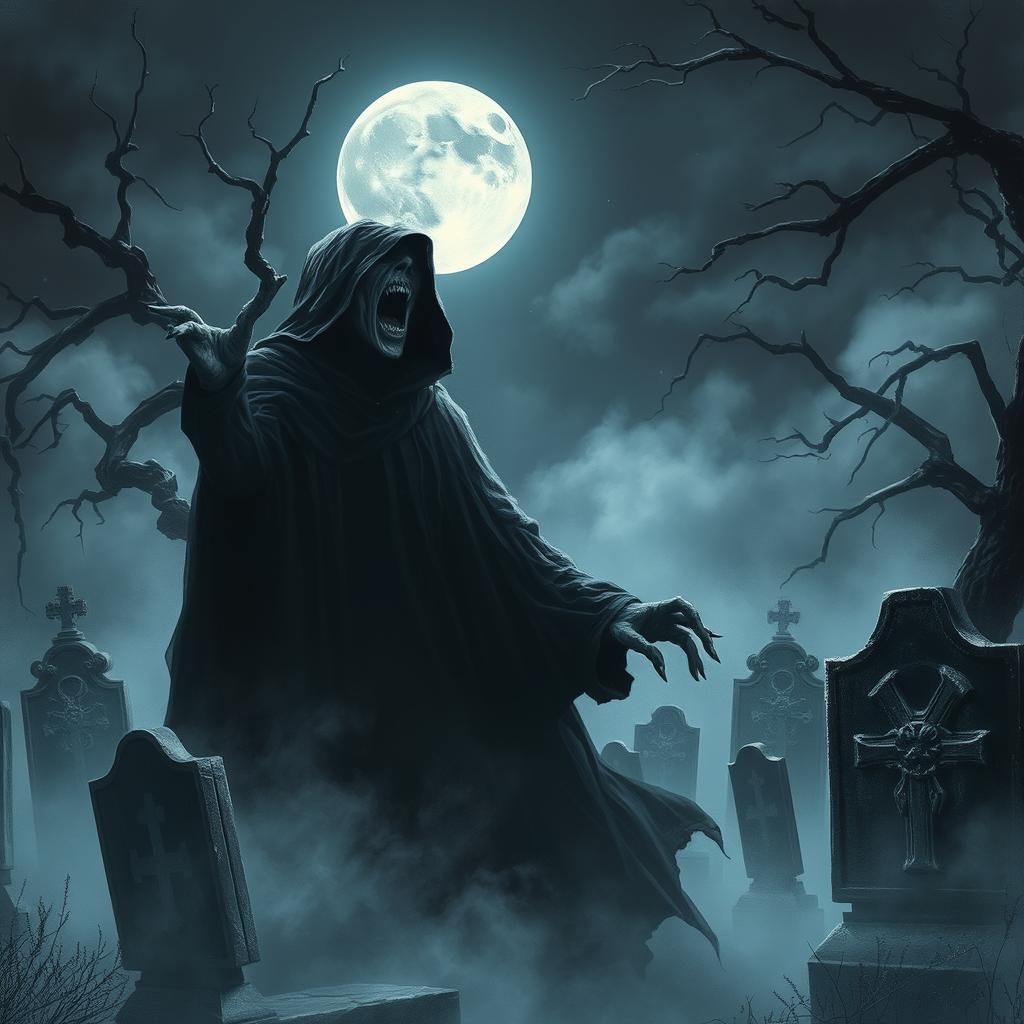 Ethereal Ghost Shrieking in Graveyard, Gothic Style
