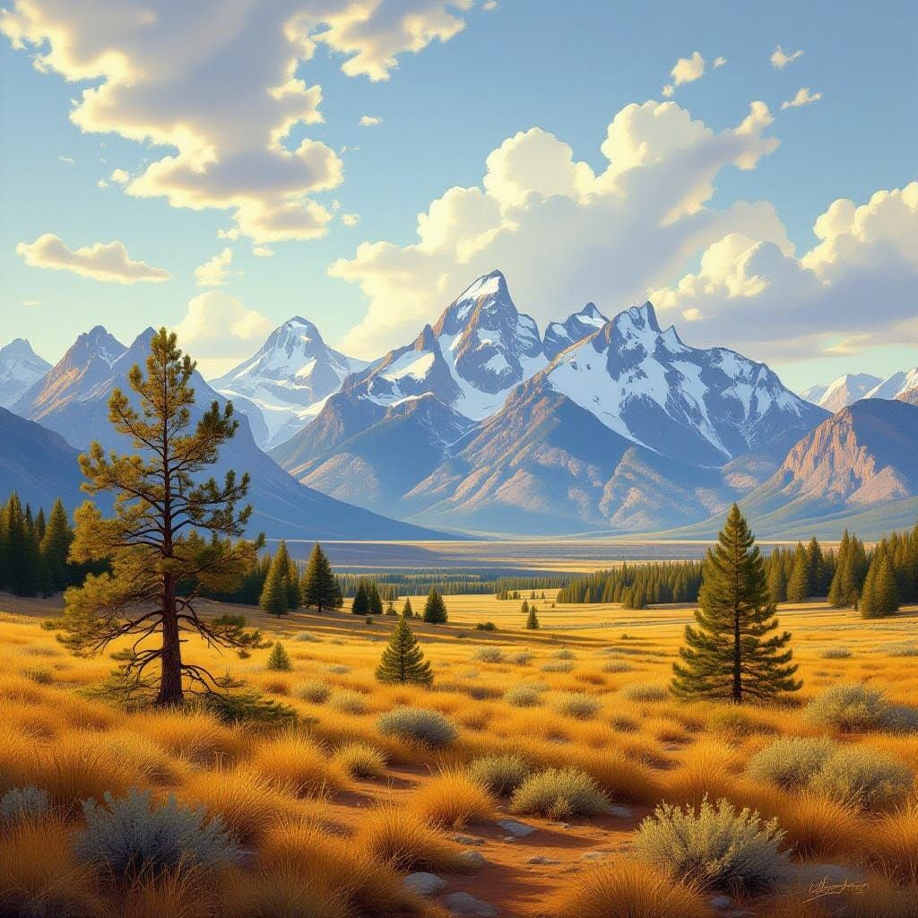 Serene Landscape Unfolds at Earth's Edge, Mountains Rise Maj...