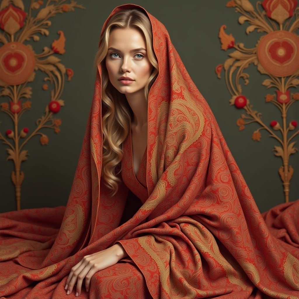 Paisley Patterned Figure Wrapped in Warmth