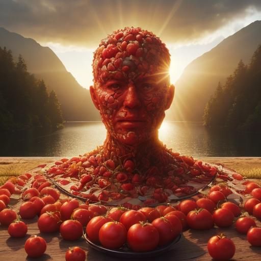 Tomato Face: Surreal Hyperrealistic 3D Render