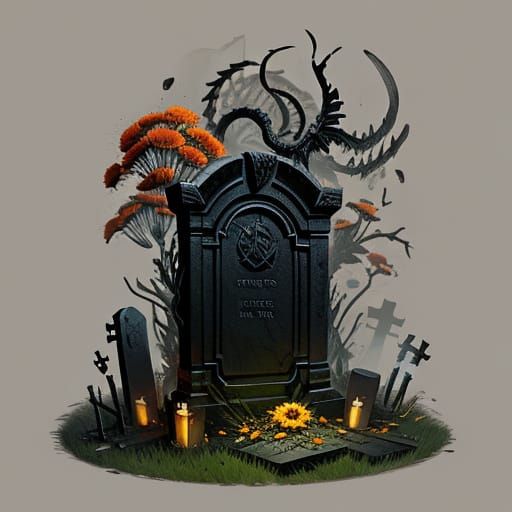Sinister Decaying Flower in Grave, Digital Painting