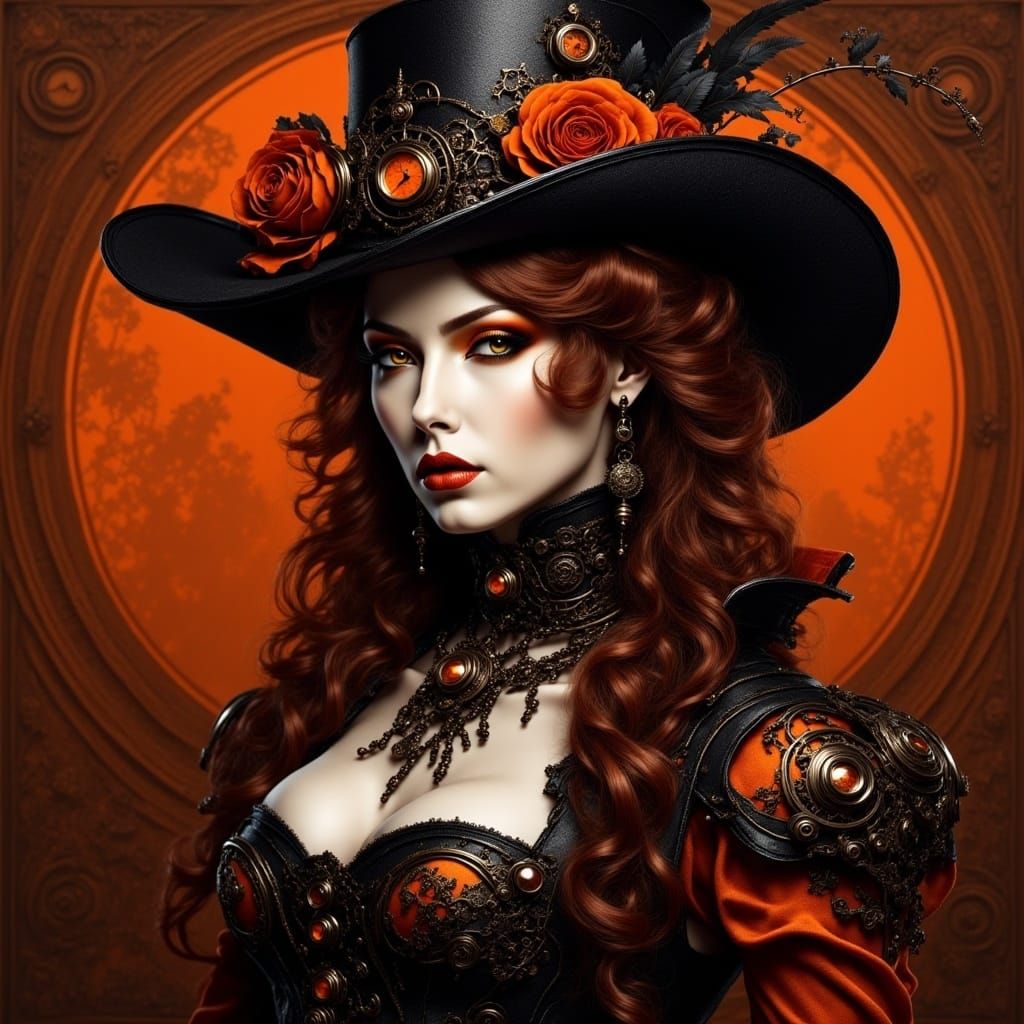 Gothic Steampunk Vampire in Orange Light