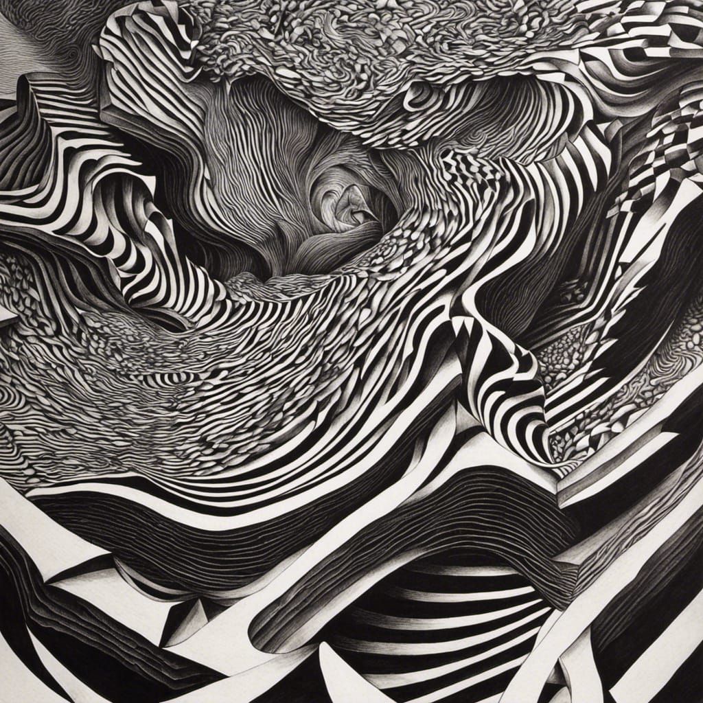 Escher-Inspired Optical Illusion in Hyperrealistic Ink