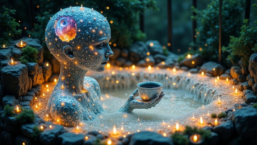 Bird's Eye View of Tea Time in a Bubble Bath