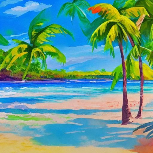 Tropical Beach in Gouache Impressionist Style