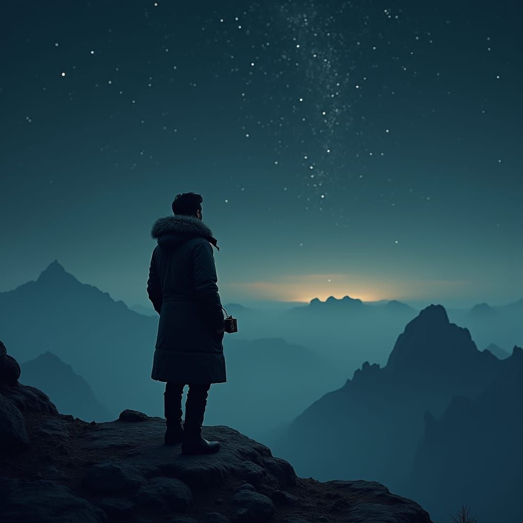 Solitary Figure Gazing at Starry Night Sky