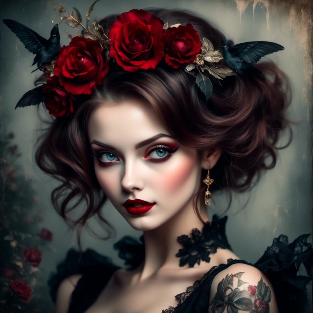 Noir Pinup Portrait of Woman with Headphones