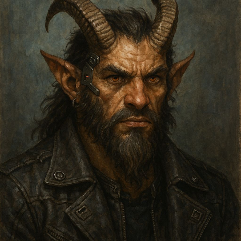 Shadowrun Male Satyr Face in Cyberpunk Style