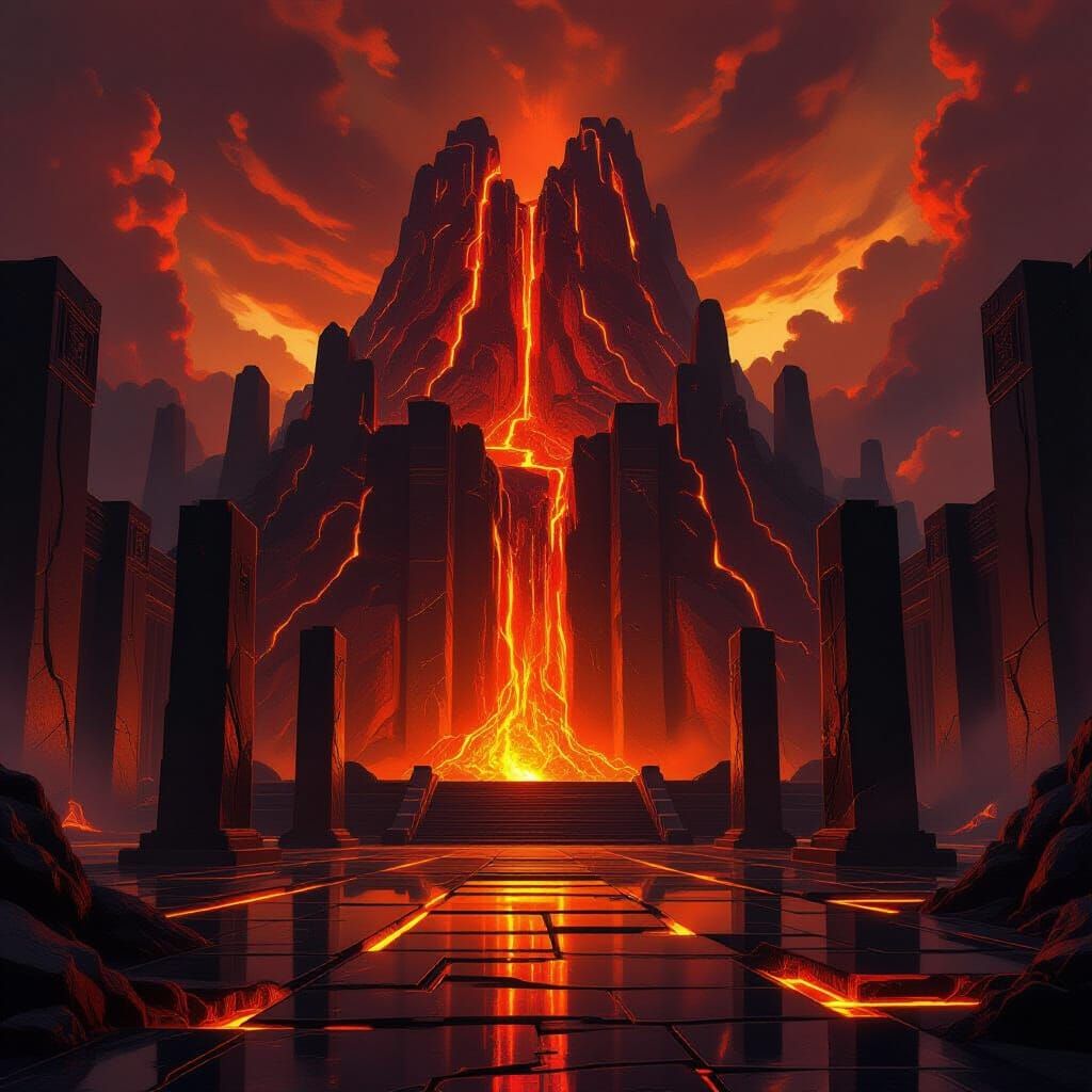 Epic Fantasy Fortress Inside Glowing Volcanic Mountain