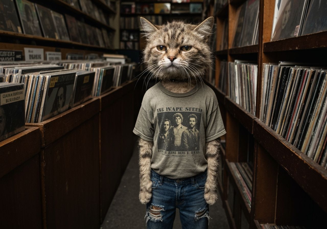 Cynical Cat in Indie Record Store: Street Photography