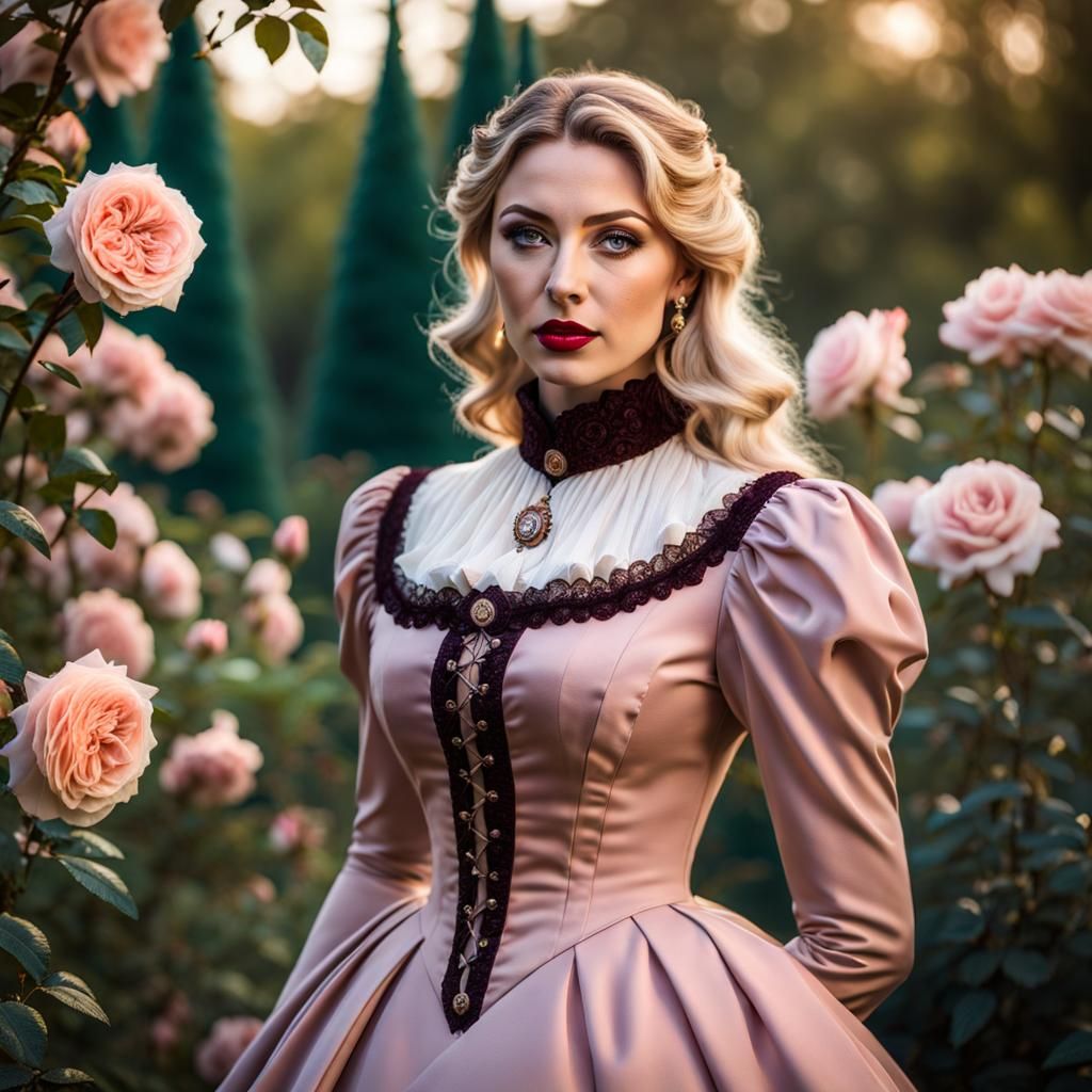 Victorian Woman in Mystic Rose Garden Portrait