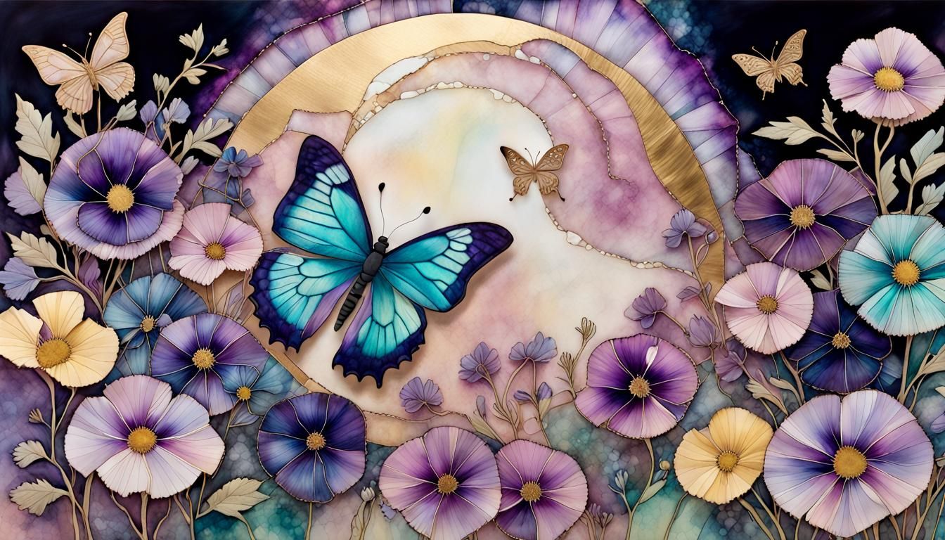 Delicate Floral Scene in Mixed Media