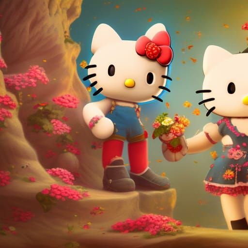 Detailed Hello Kitty Matte Painting in Fantasy Style