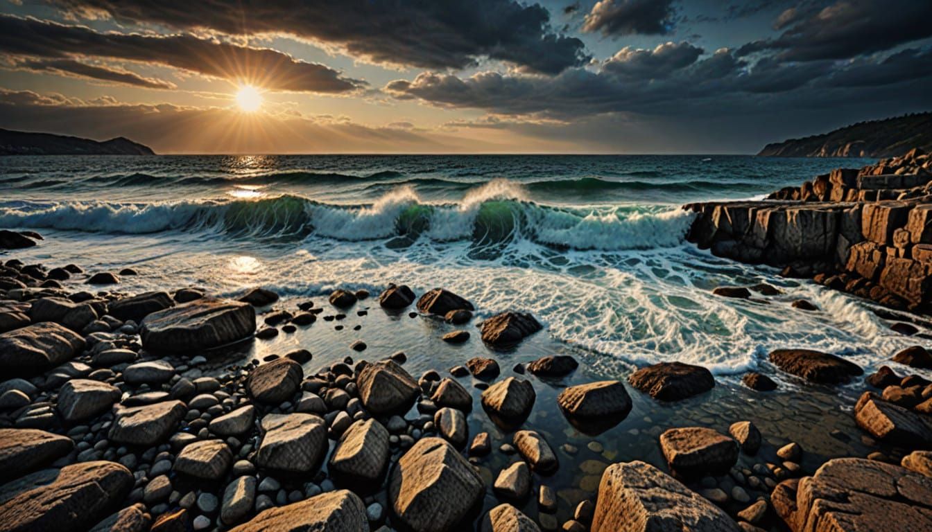 Moody Hyperrealistic Ocean Landscape with Perfect Compositio...