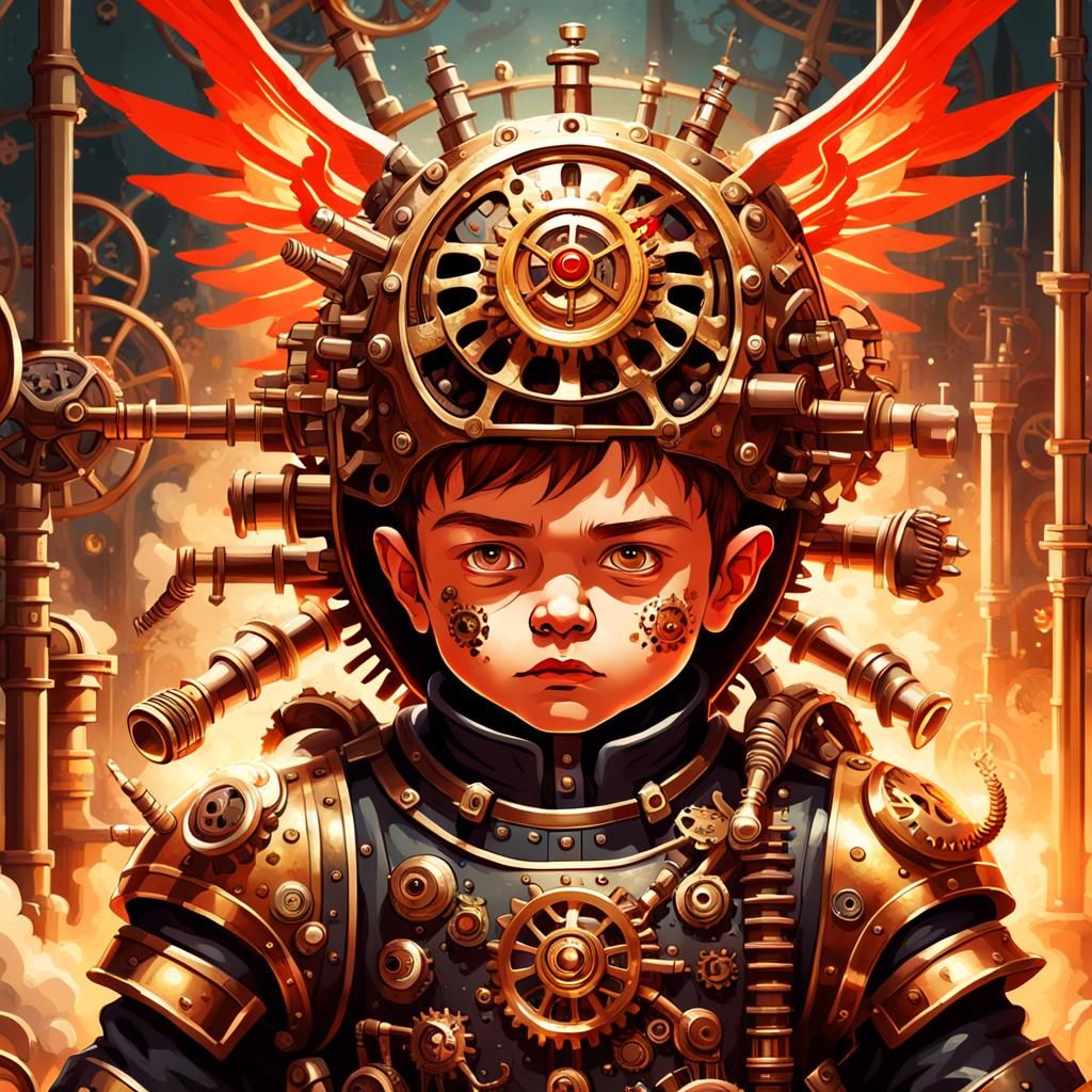 Steampunk Demonic Child Portrait in Industrial Fantasy Style
