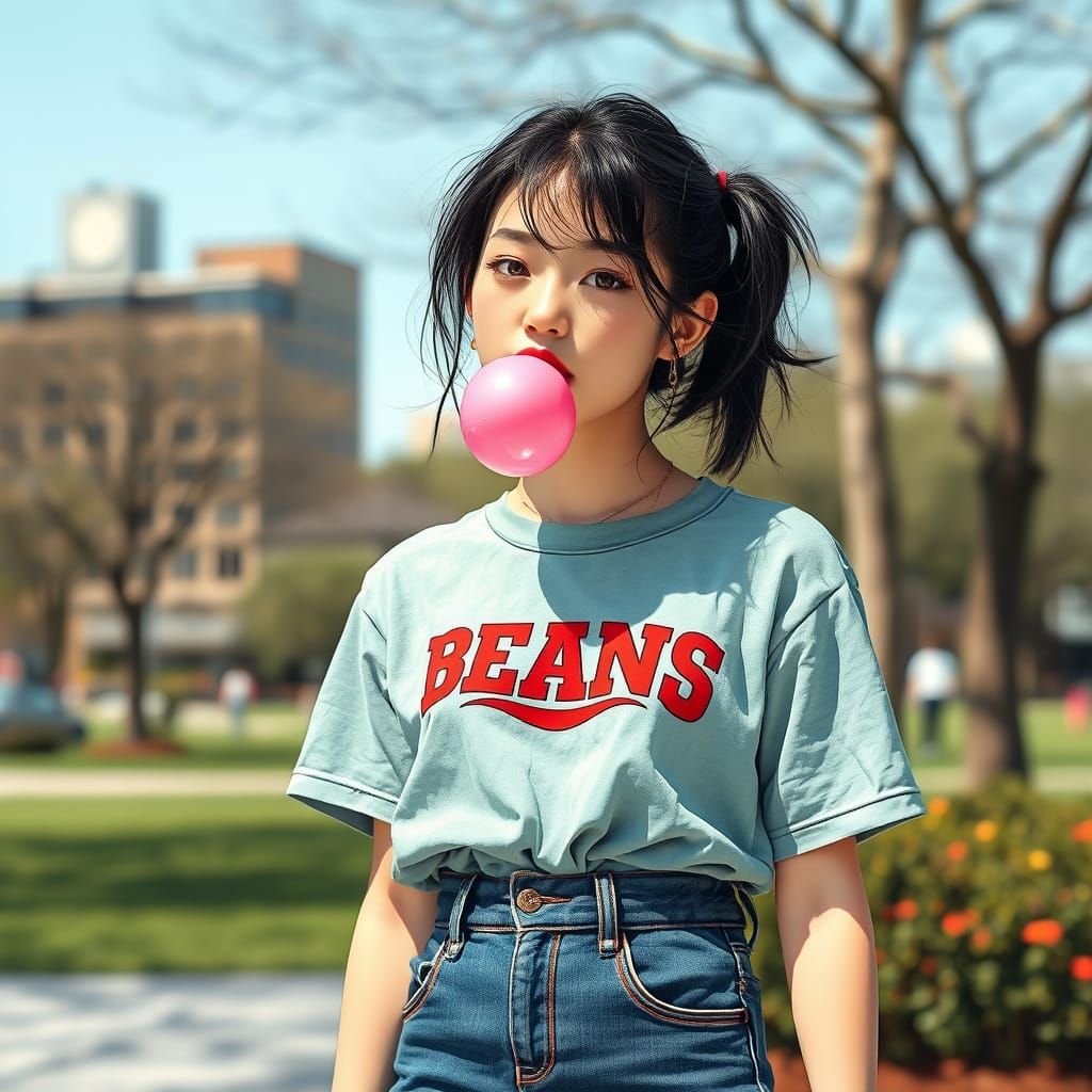 Surreal City Park Scene in Vibrant Street Art Style