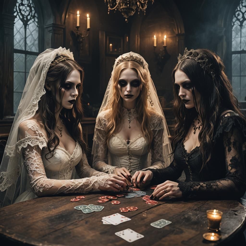 Undead Brides Playing Poker: A Gothic Macabre Scene