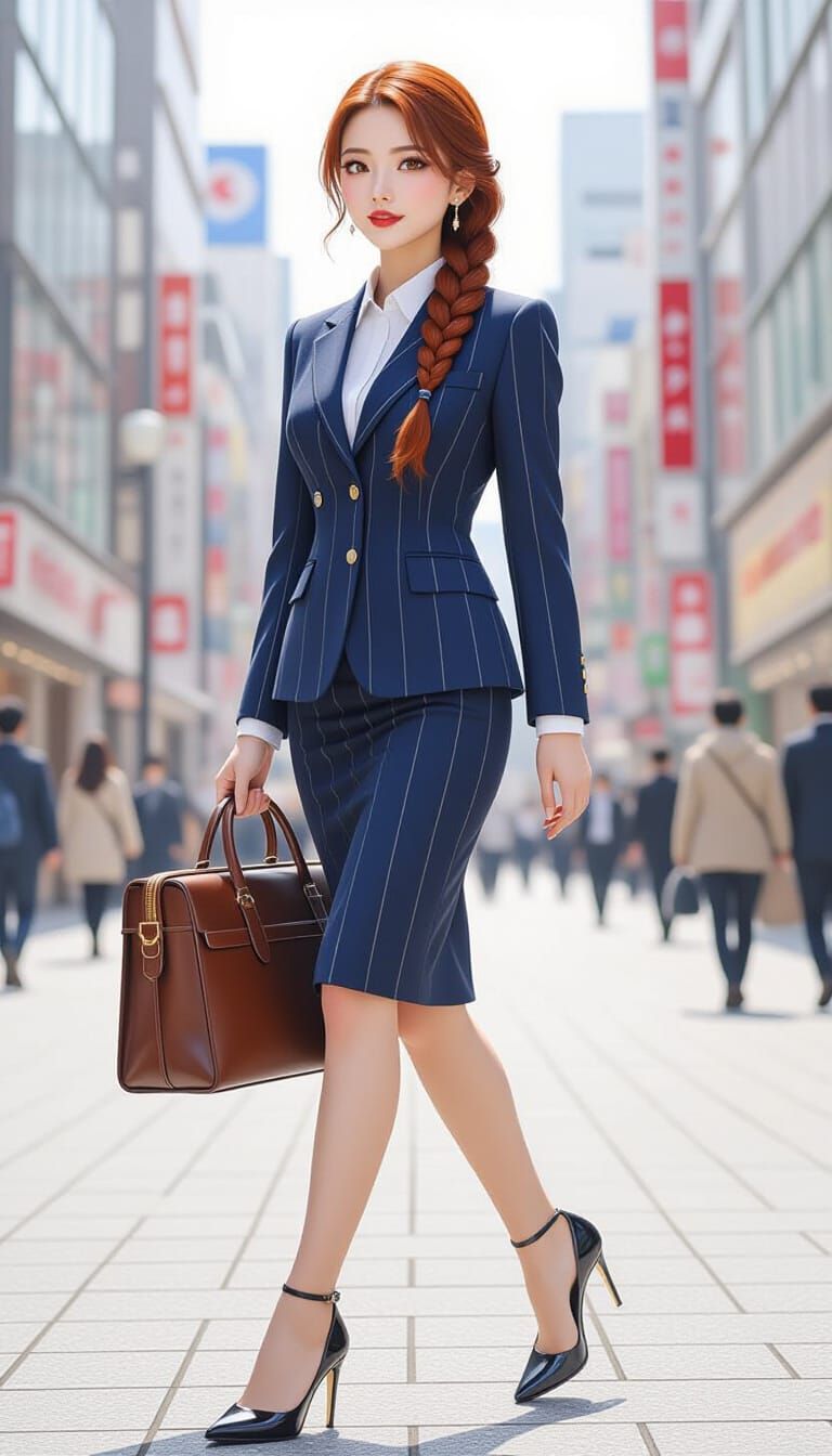Japanese Entrepreneur in Ginza, Colored Pencil Sketch