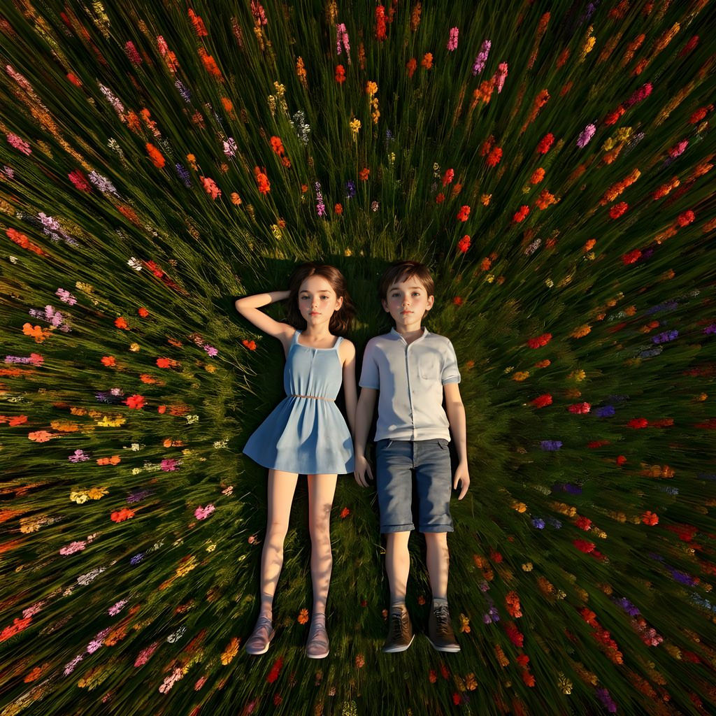 Idyllic Wildflower Meadow Scene in Realistic 3D