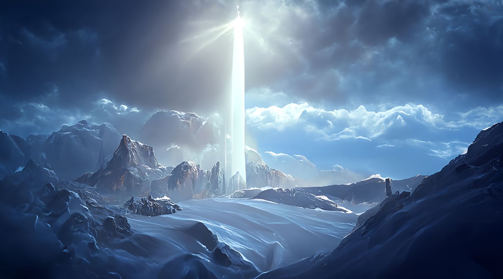 Epic Nordic Light Pillar Landscape Painting