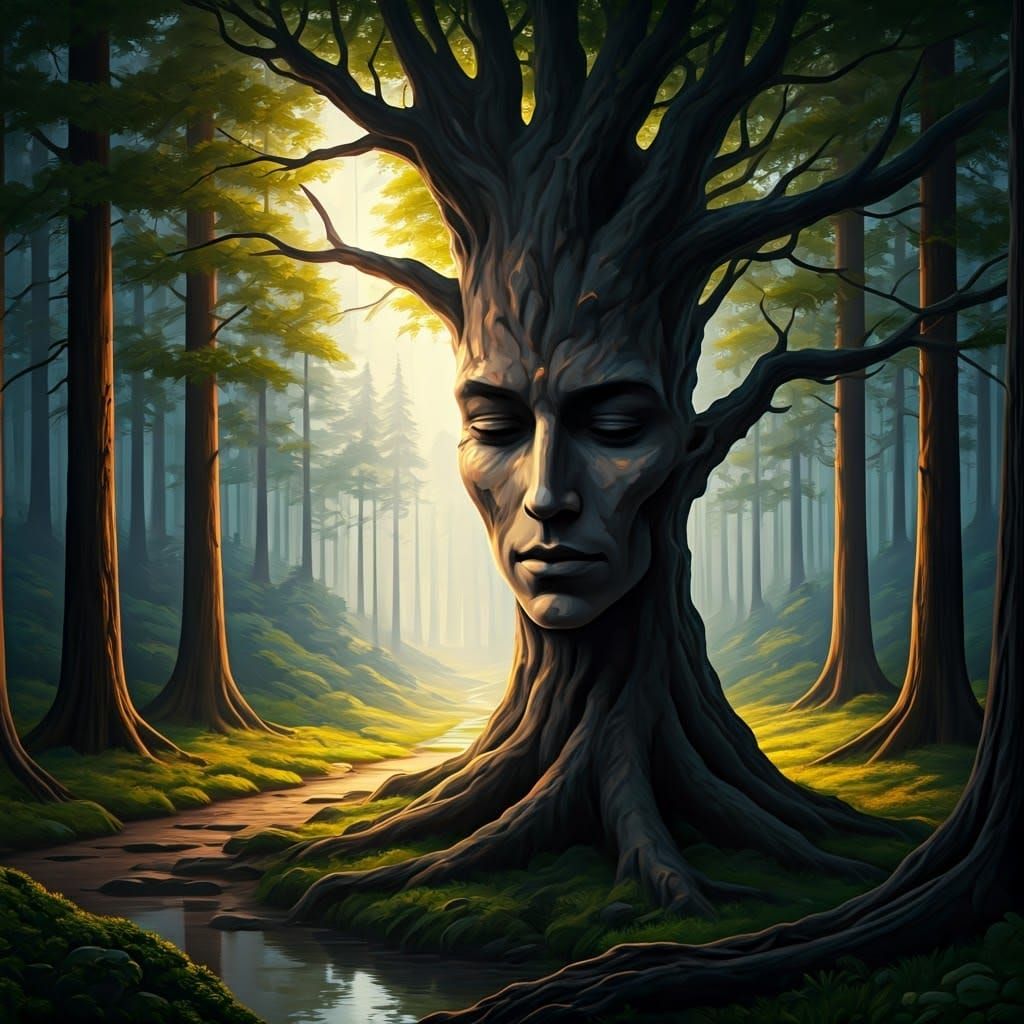 Human Face Tree in a Thomas Moran Landscape