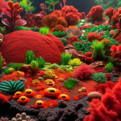 Red Objects Composition in Detailed Matte Painting