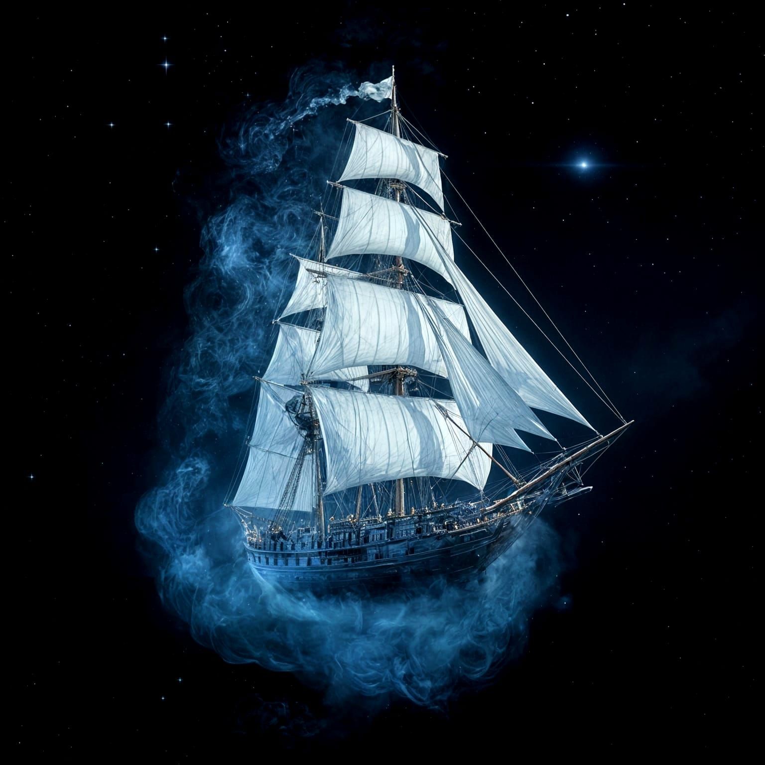 Ethereal Ghost Ship Sailing in Starry Sky