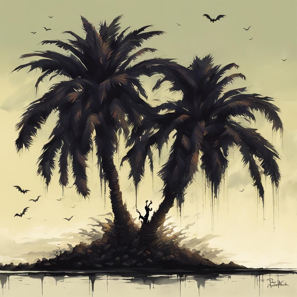 Sinister Halloween Palm Tree in Gothic Style