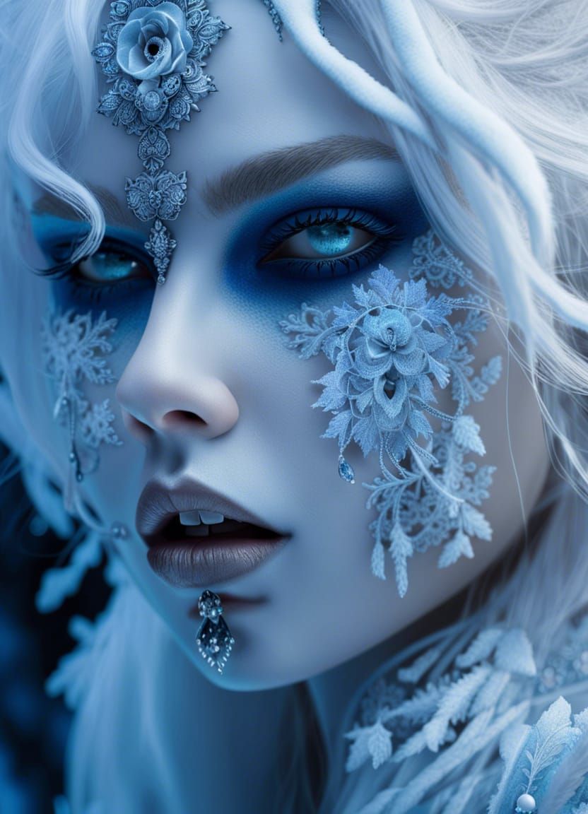 Frostbitten Woman Portrait in Graffiti Art Style