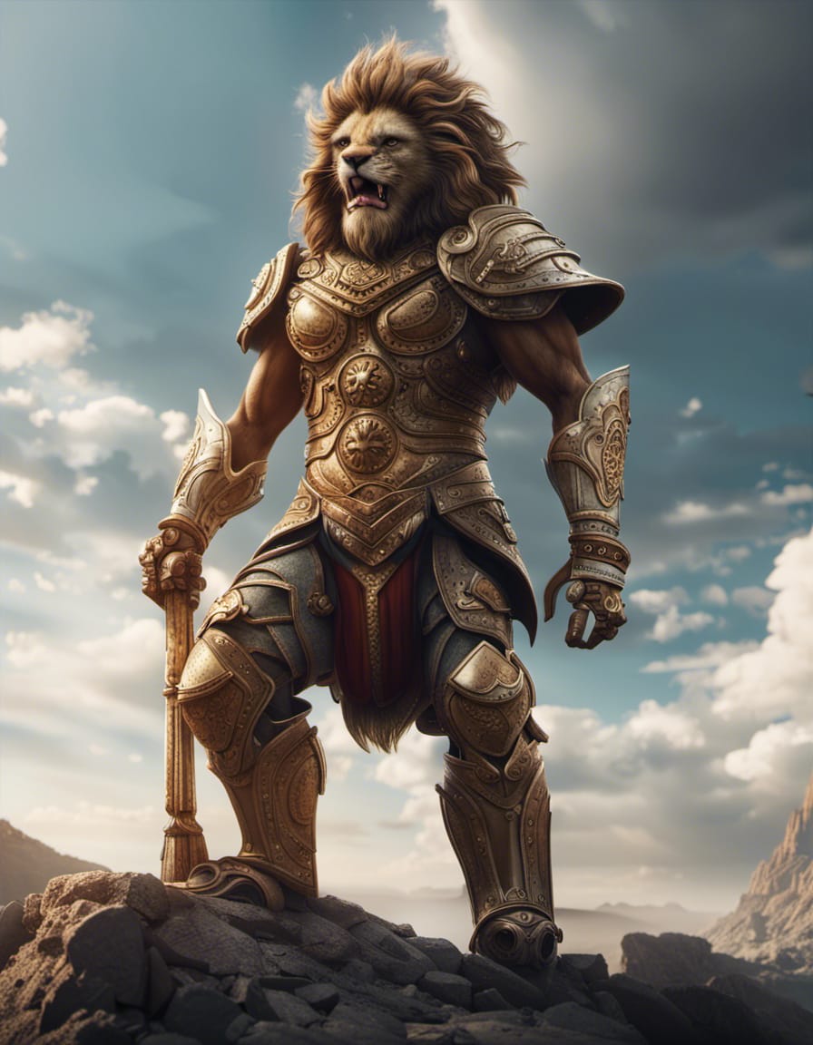Lion Warrior in Hoplite Armor: 3D Game Cinematic