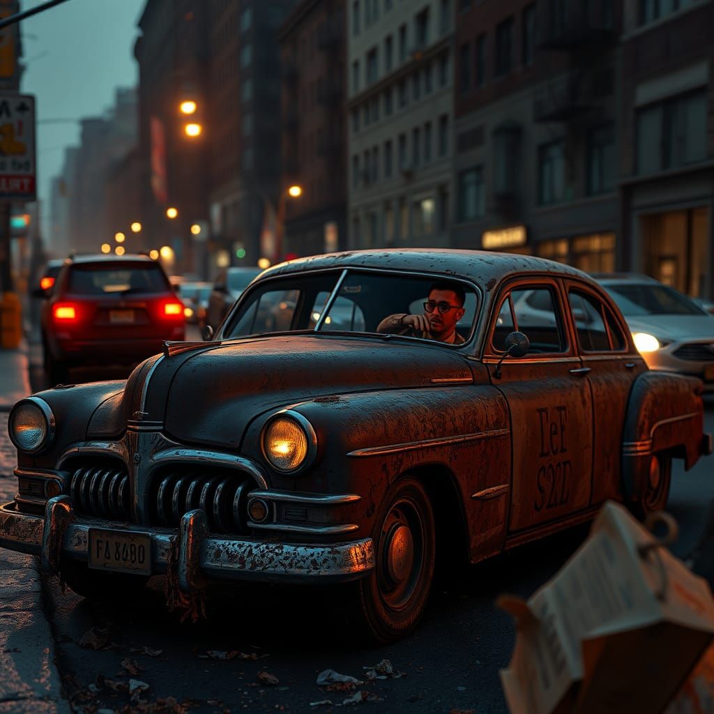 Noir Style: Rusty Car in New York City